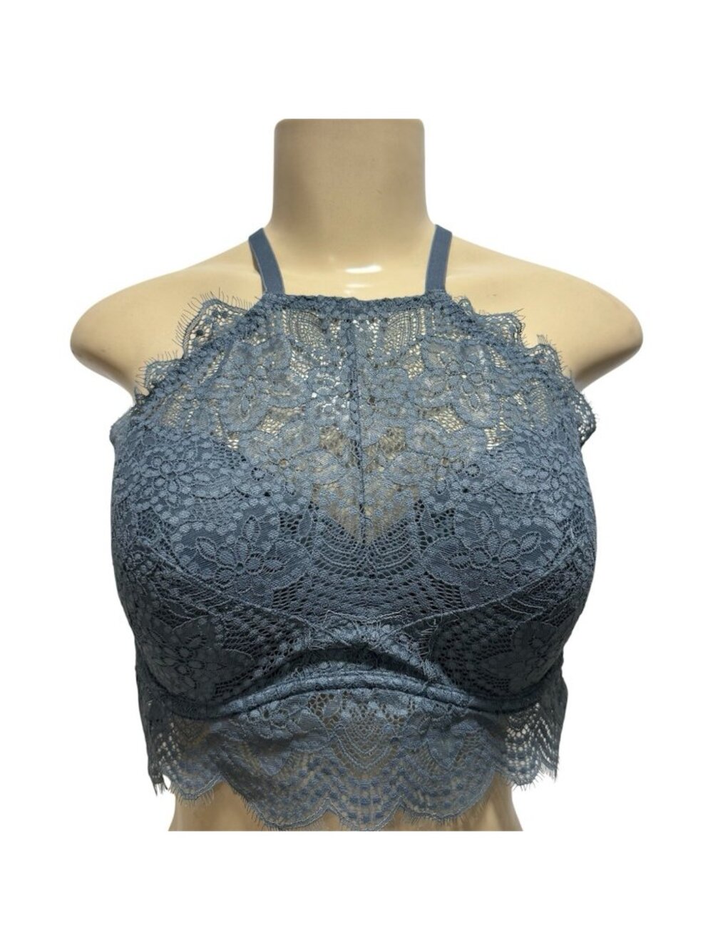 PINK Victoria's Secret Eye Lash Lace High Neck Push Up Bralette Gray Size M D-DD
